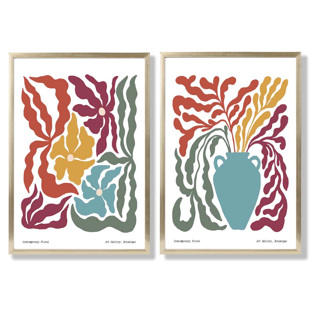 Boho Kunsttrykk Sett med 2 Håndlagde Blomstermotiver 8