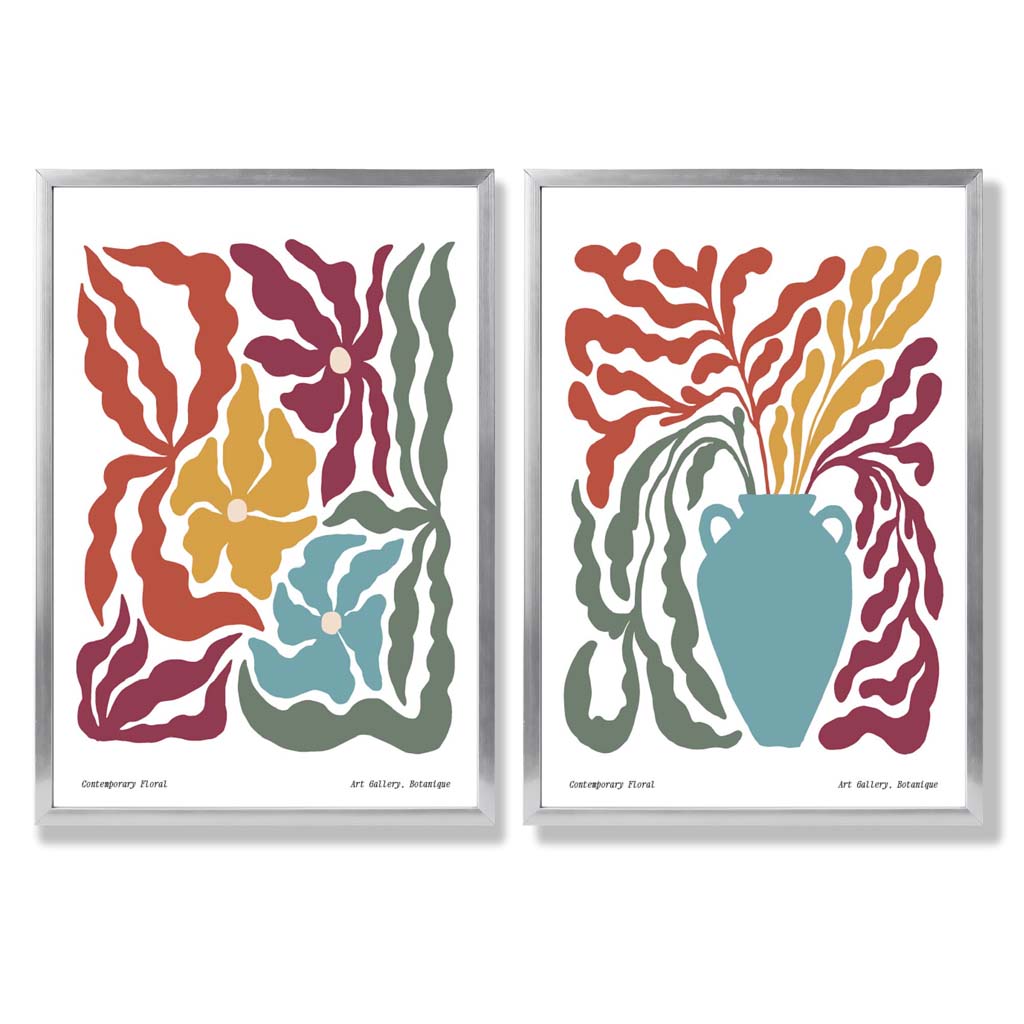 Boho Kunsttrykk Sett med 2 Håndlagde Blomstermotiver 9