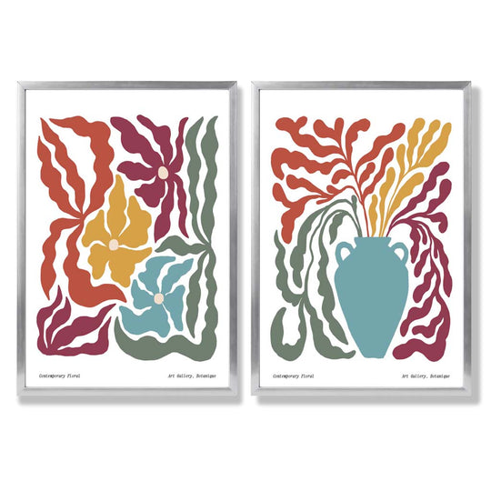 Boho Kunsttrykk Sett med 2 Håndlagde Blomstermotiver 9