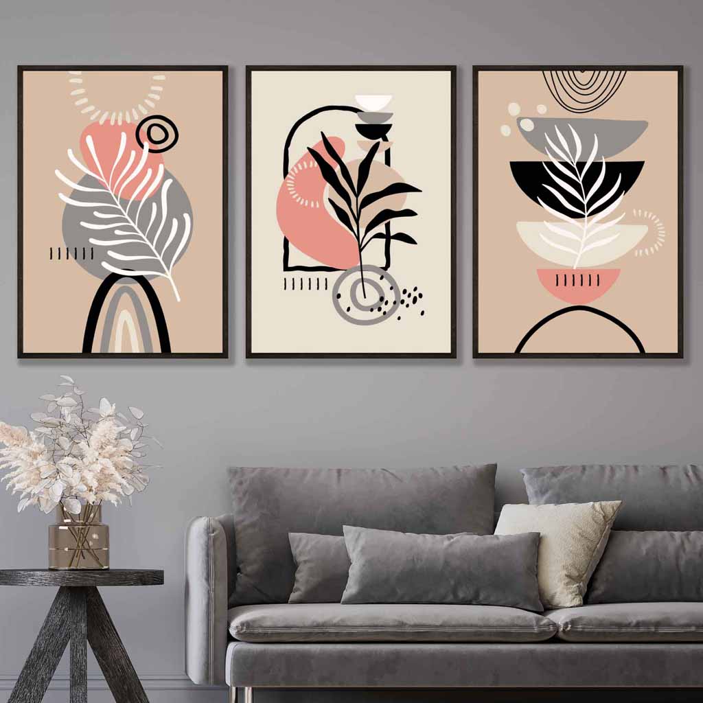 Boho Veggkunstsett med 3 Abstrakte Trykk 0