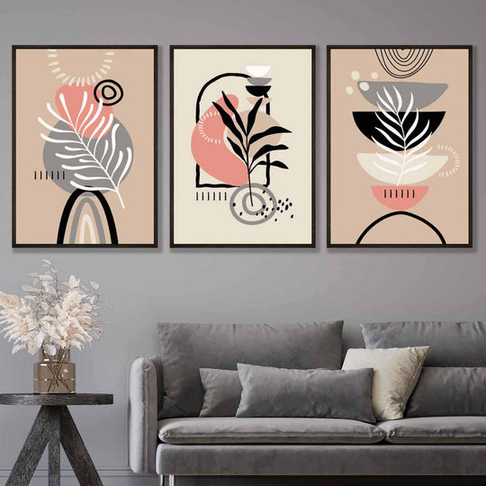 Boho Veggkunstsett med 3 Abstrakte Trykk 0