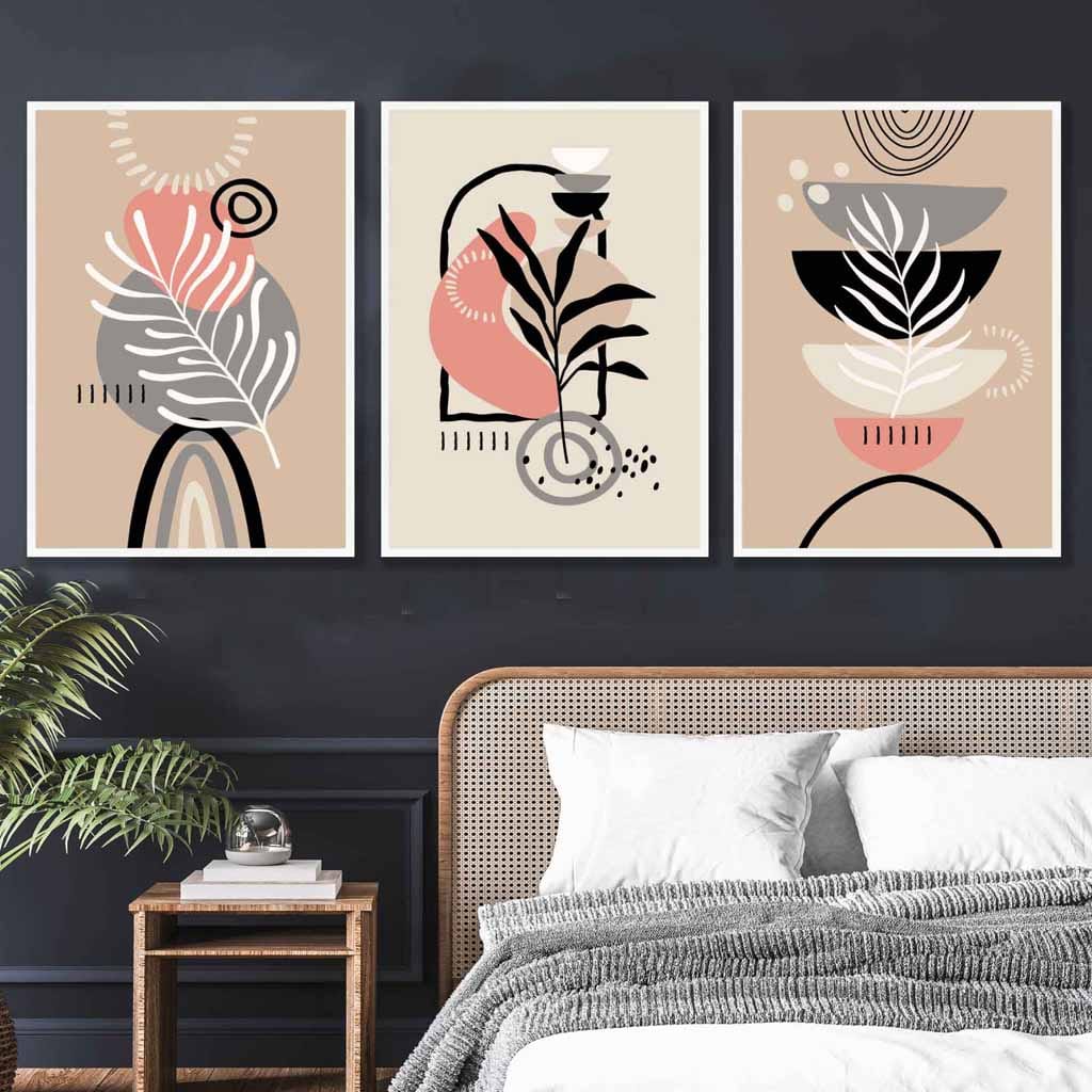 Boho Veggkunstsett med 3 Abstrakte Trykk 1