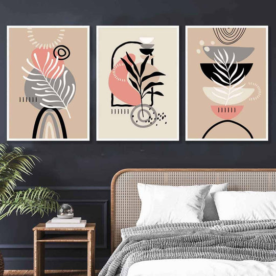 Boho Veggkunstsett med 3 Abstrakte Trykk 1