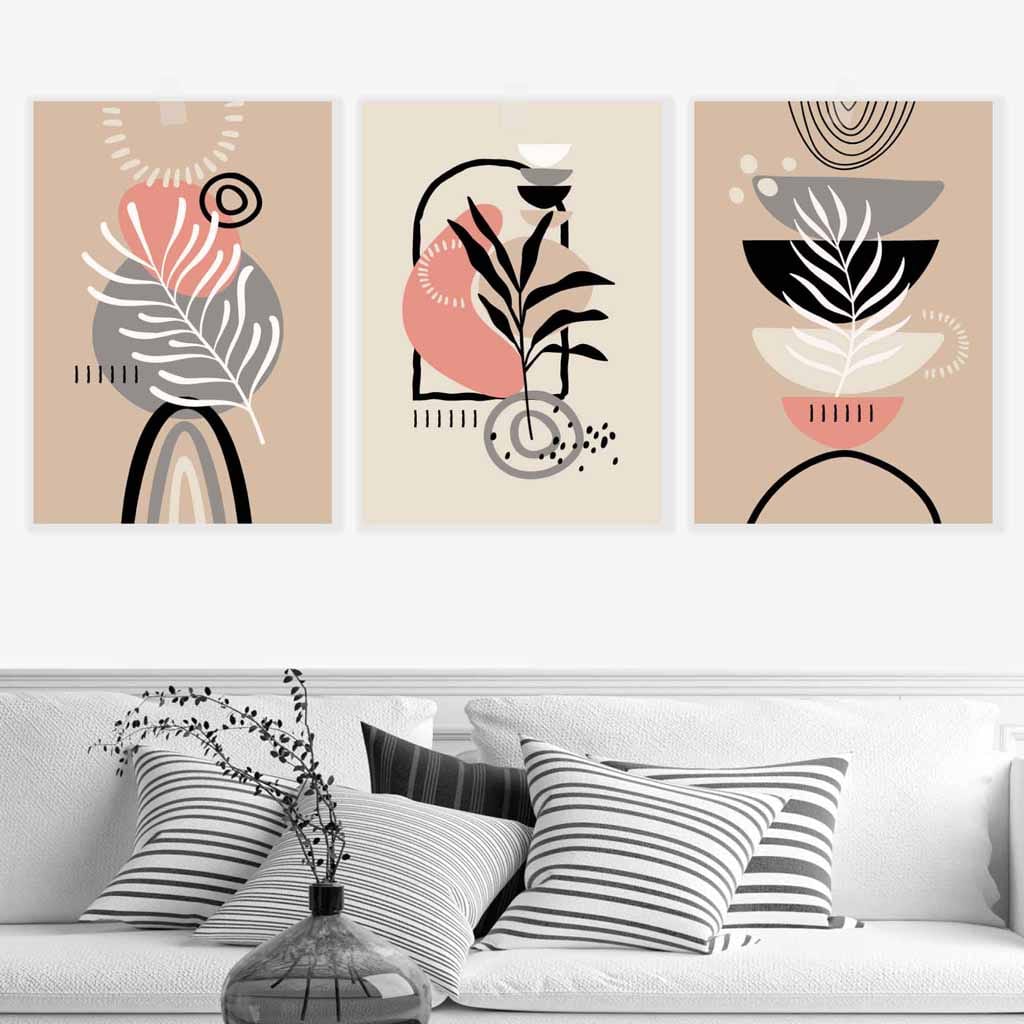 Boho Veggkunstsett med 3 Abstrakte Trykk 2