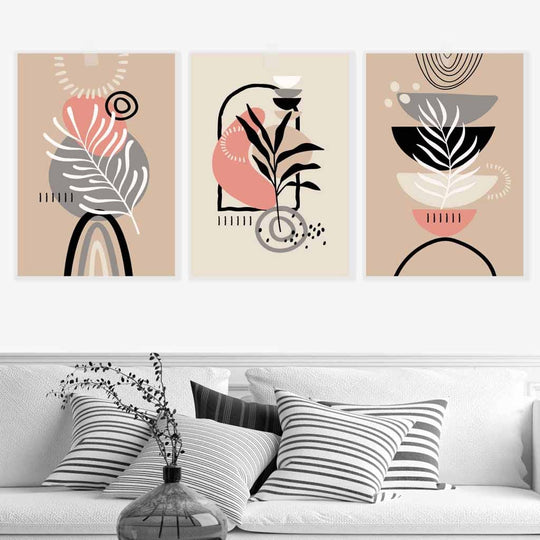 Boho Veggkunstsett med 3 Abstrakte Trykk 2