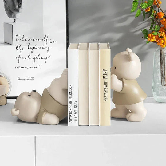 Bokstøtte Bjørnefigurine Kremfarge Dekorativ Hjemmedekorasjon 1