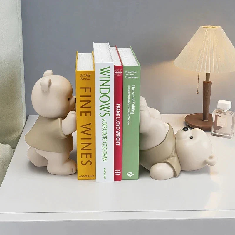 Bokstøtte Bjørnefigurine Kremfarge Dekorativ Hjemmedekorasjon 2
