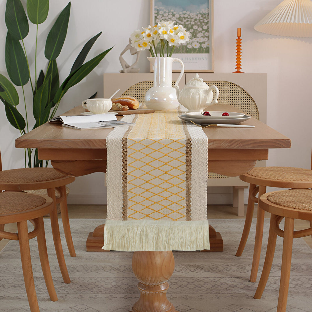 Bordløper Boho Stil med Makrame Detaljer 3
