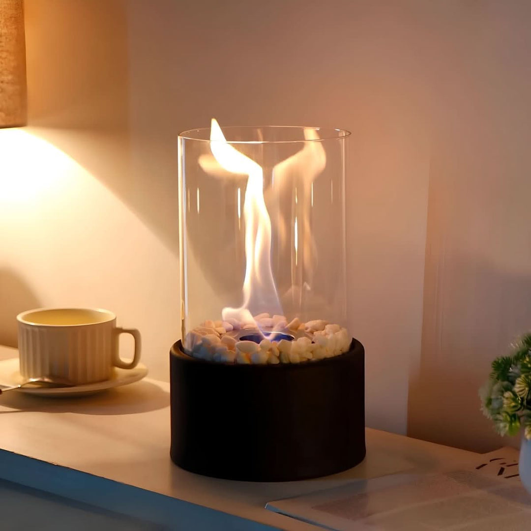 Bordpeis SleekFlame Moderne Design Bærbar med Glasshus og Dekorative Steiner 3
