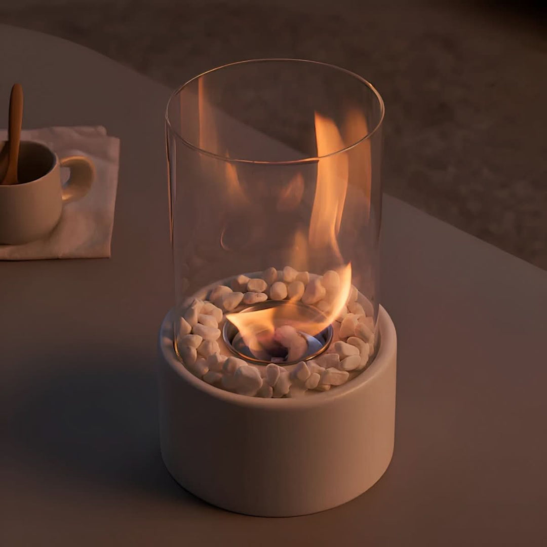 Bordpeis SleekFlame Moderne Design Bærbar med Glasshus og Dekorative Steiner 4