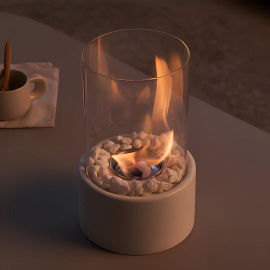 Bordpeis SleekFlame Moderne Design Bærbar med Glasshus og Dekorative Steiner 4