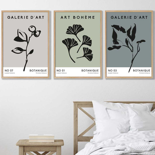 Botanisk Kunsttrykk Sett med 3 For Veggdekor Minimalistisk Design 0