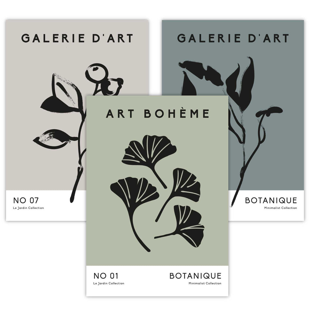 Botanisk Kunsttrykk Sett med 3 For Veggdekor Minimalistisk Design 1