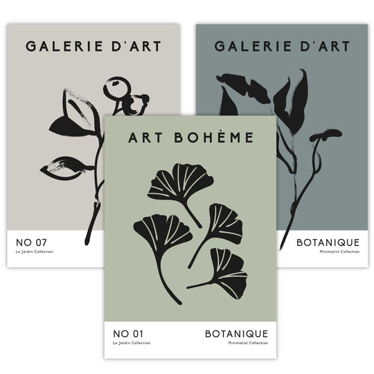 Botanisk Kunsttrykk Sett med 3 For Veggdekor Minimalistisk Design 1