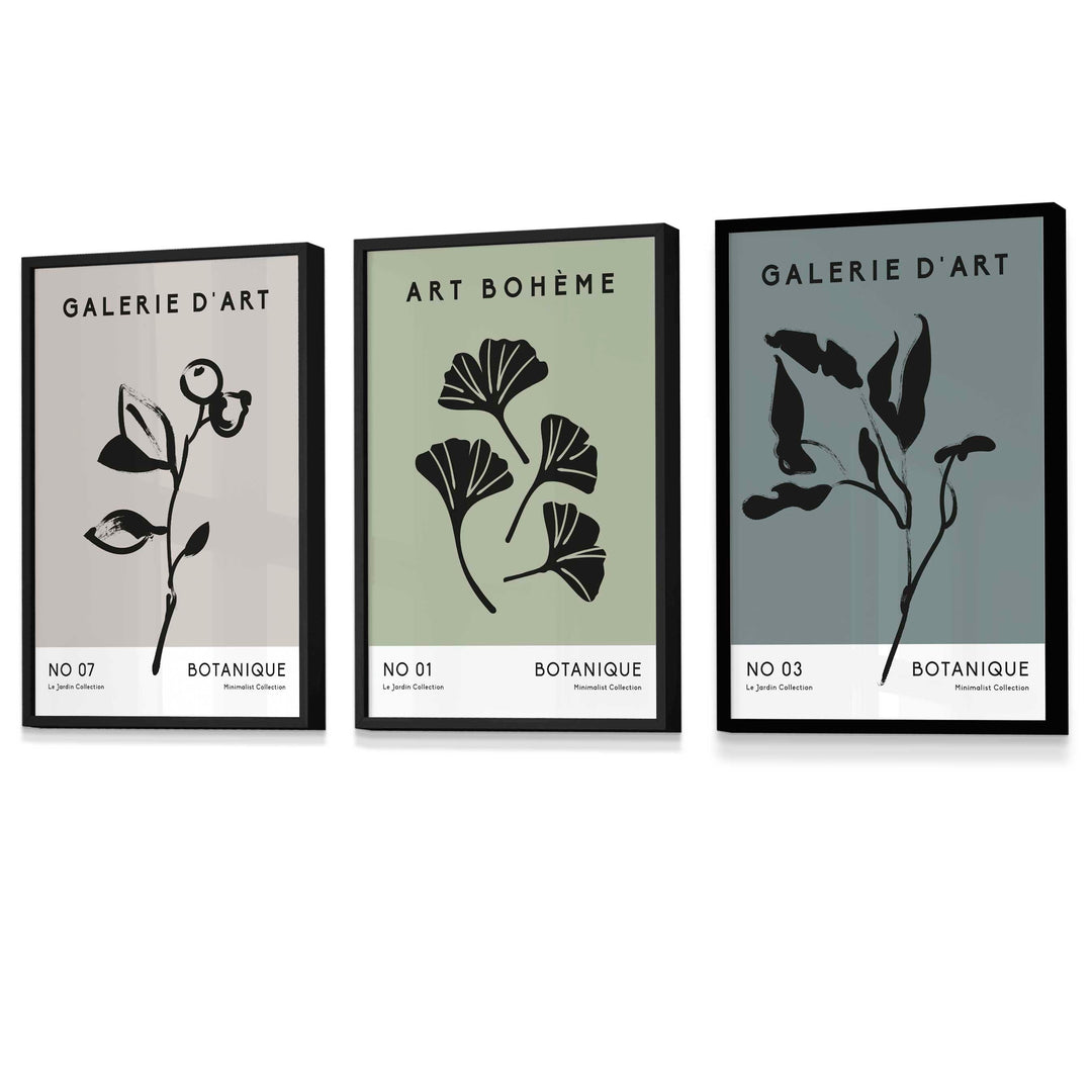 Botanisk Kunsttrykk Sett med 3 For Veggdekor Minimalistisk Design 2