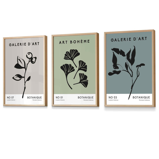 Botanisk Kunsttrykk Sett med 3 For Veggdekor Minimalistisk Design 4