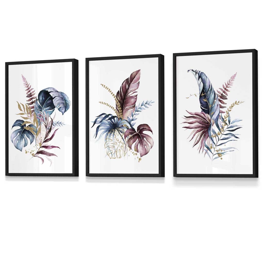 Botanisk Veggkunstsett med 3 Innrammede Trykk 0
