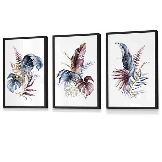 Botanisk Veggkunstsett med 3 Innrammede Trykk 0