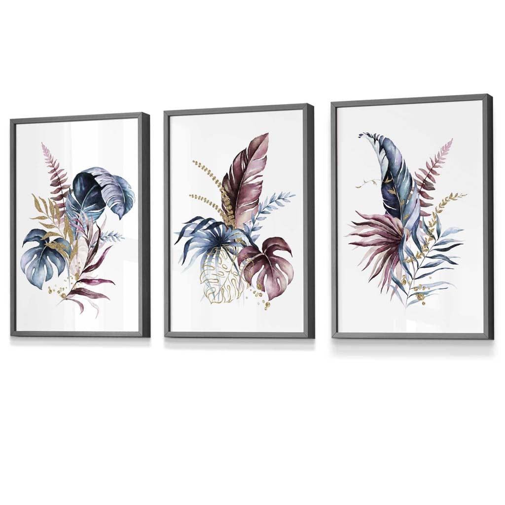 Botanisk Veggkunstsett med 3 Innrammede Trykk 4