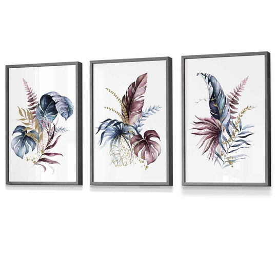 Botanisk Veggkunstsett med 3 Innrammede Trykk 4