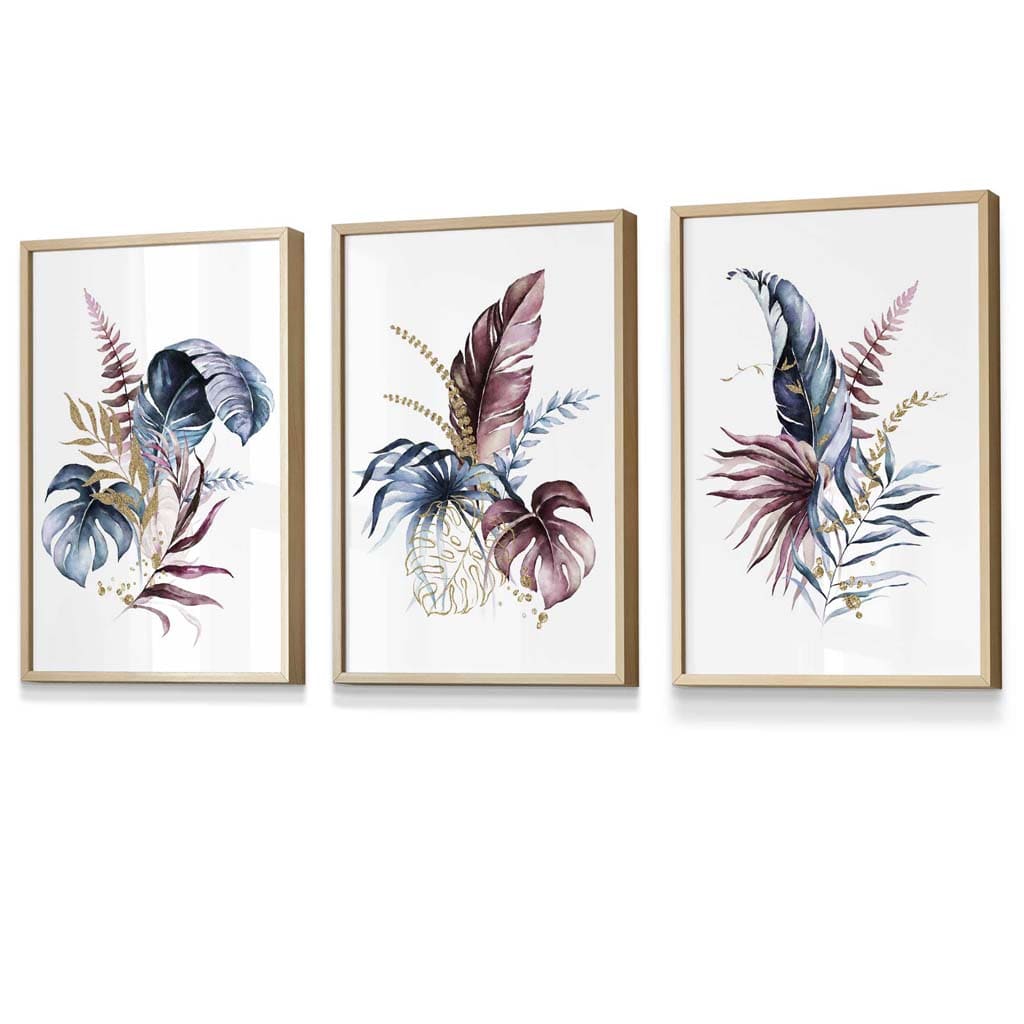 Botanisk Veggkunstsett med 3 Innrammede Trykk 6