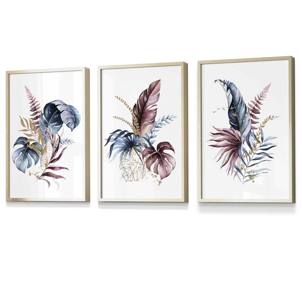Botanisk Veggkunstsett med 3 Innrammede Trykk 8