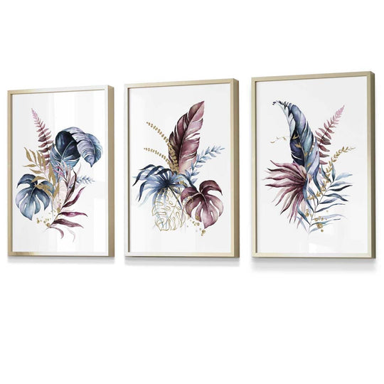 Botanisk Veggkunstsett med 3 Innrammede Trykk 8