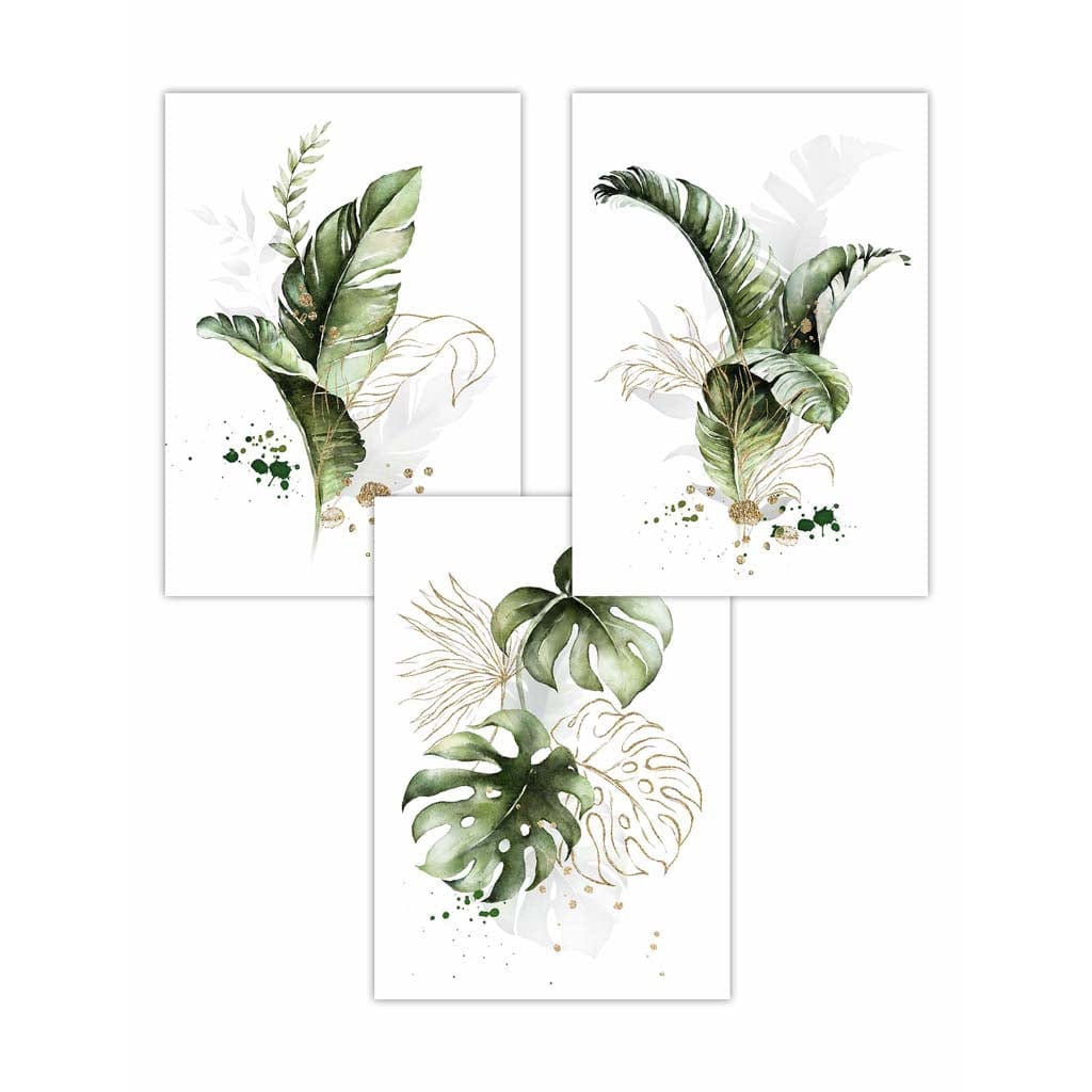 Botaniske Veggkunsttrykk Sett med 3 Stykker - Moderne Abstrakt Design med Tropiske Blader 0