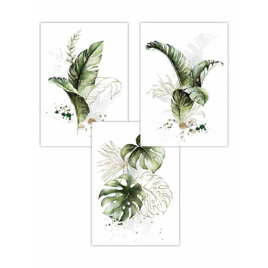 Botaniske Veggkunsttrykk Sett med 3 Stykker - Moderne Abstrakt Design med Tropiske Blader 0