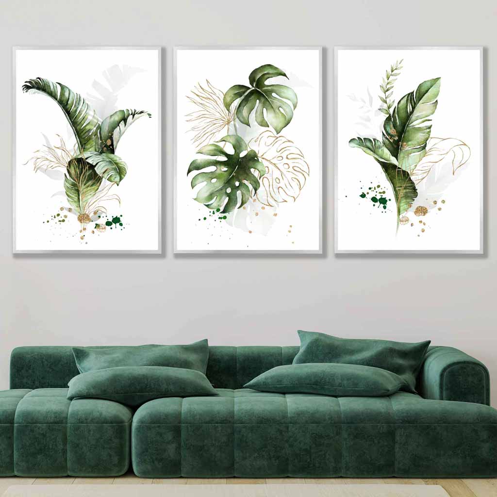 Botaniske Veggkunsttrykk Sett med 3 Stykker - Moderne Abstrakt Design med Tropiske Blader 1