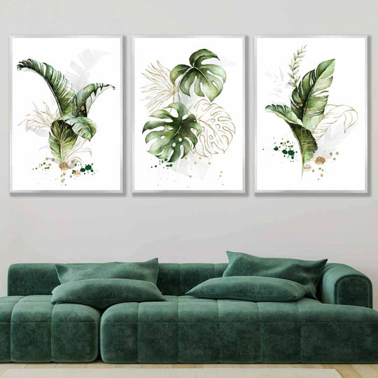 Botaniske Veggkunsttrykk Sett med 3 Stykker - Moderne Abstrakt Design med Tropiske Blader 1