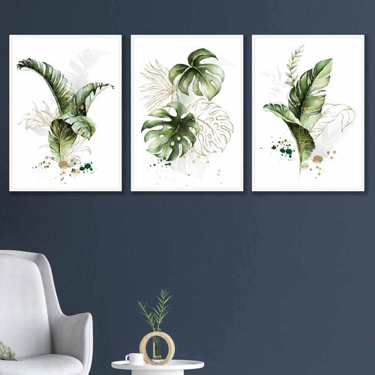 Botaniske Veggkunsttrykk Sett med 3 Stykker - Moderne Abstrakt Design med Tropiske Blader 2