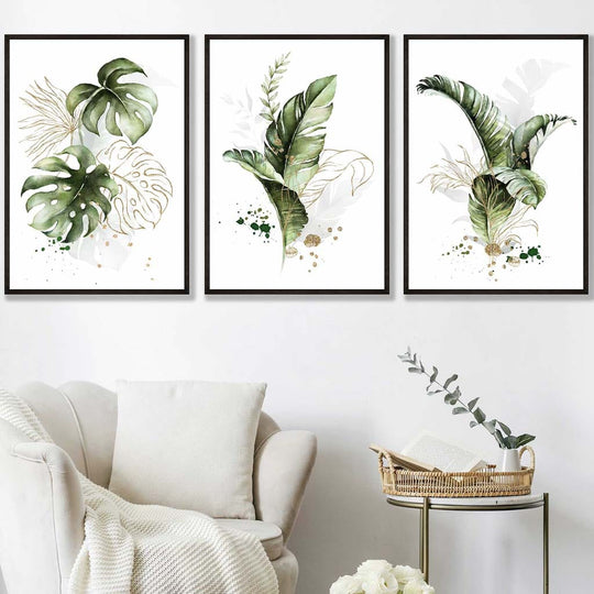 Botaniske Veggkunsttrykk Sett med 3 Stykker - Moderne Abstrakt Design med Tropiske Blader 3