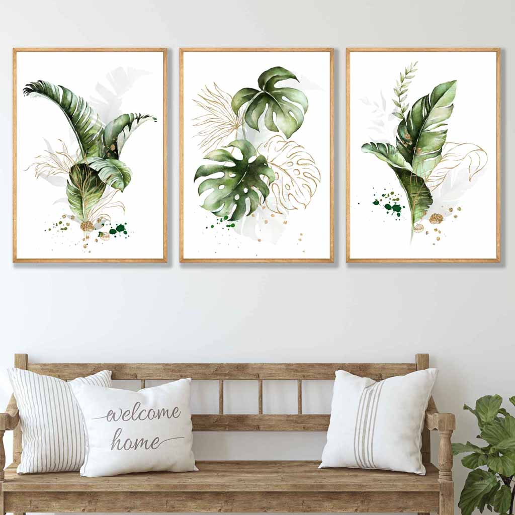 Botaniske Veggkunsttrykk Sett med 3 Stykker - Moderne Abstrakt Design med Tropiske Blader 4