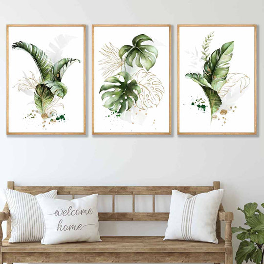 Botaniske Veggkunsttrykk Sett med 3 Stykker - Moderne Abstrakt Design med Tropiske Blader 4