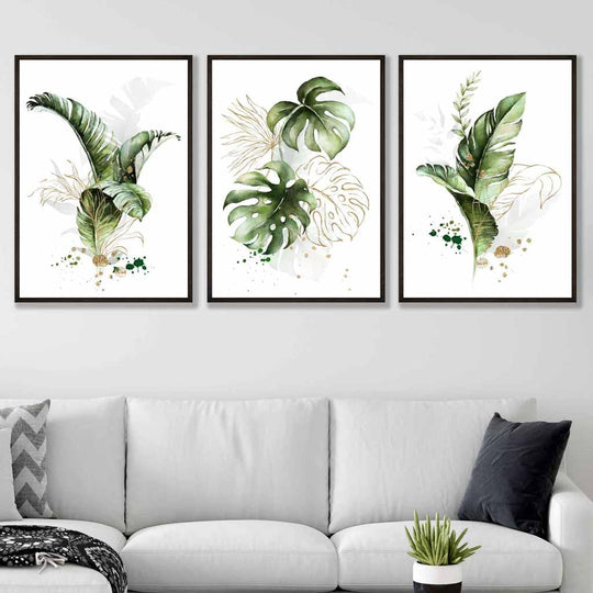 Botaniske Veggkunsttrykk Sett med 3 Stykker - Moderne Abstrakt Design med Tropiske Blader 7