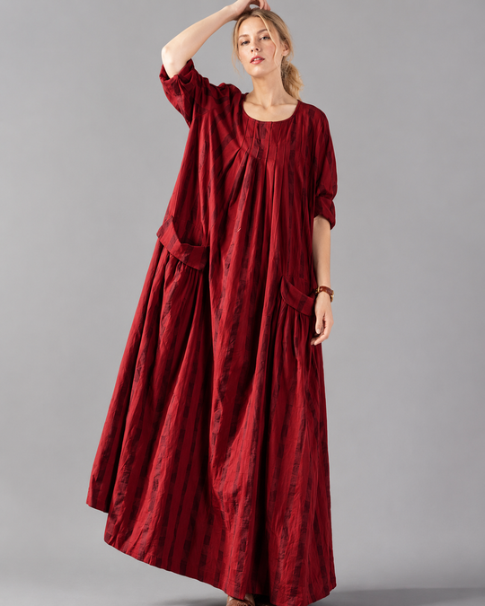 Vestido de vacaciones para mujer con mangas largas y grandes bolsillos