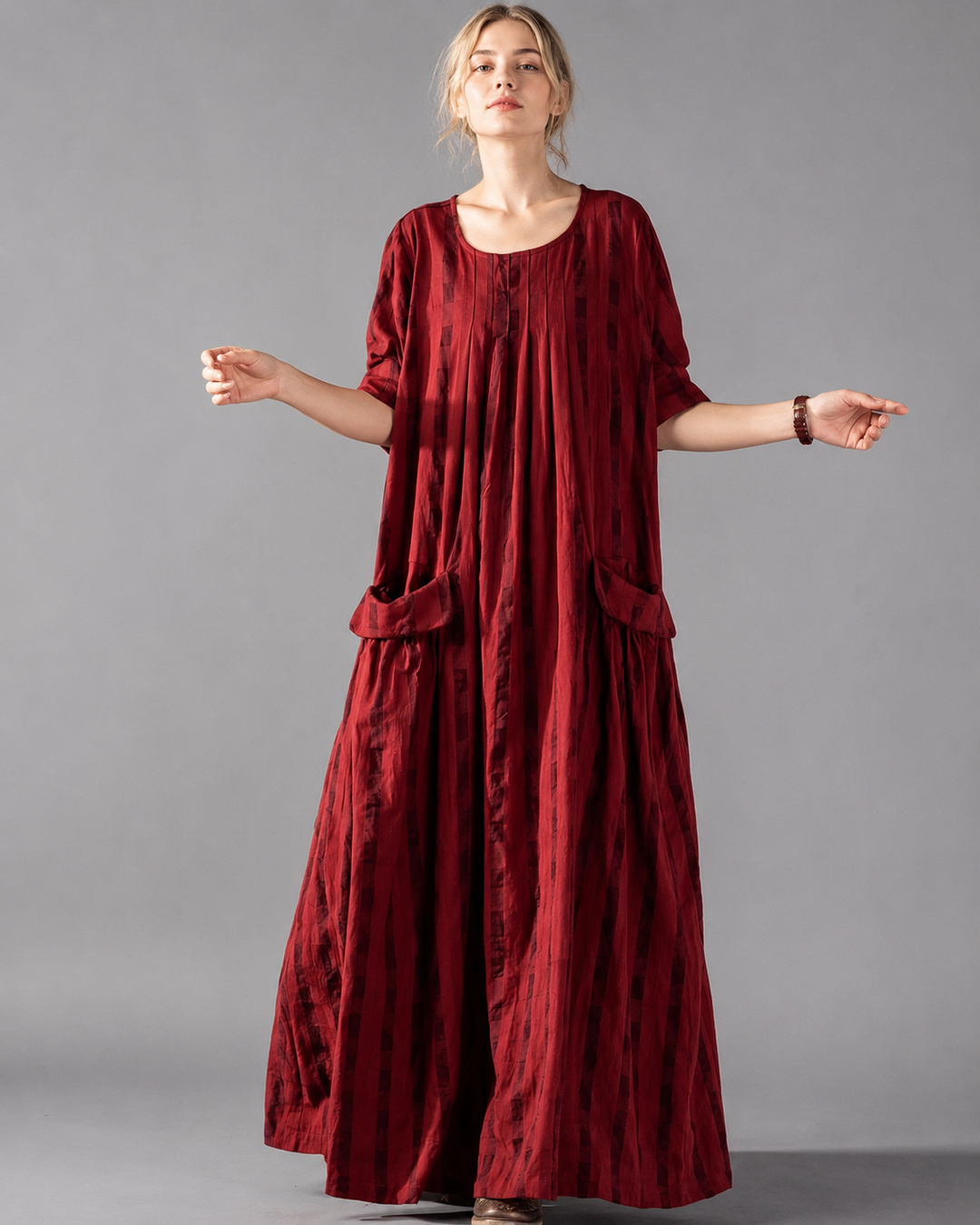Vestido de vacaciones para mujer con mangas largas y grandes bolsillos