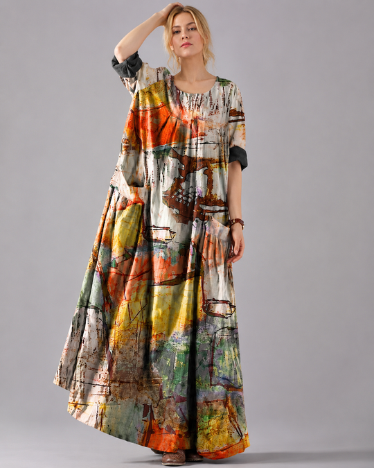 Vestido de vacaciones para mujer con mangas largas y grandes bolsillos