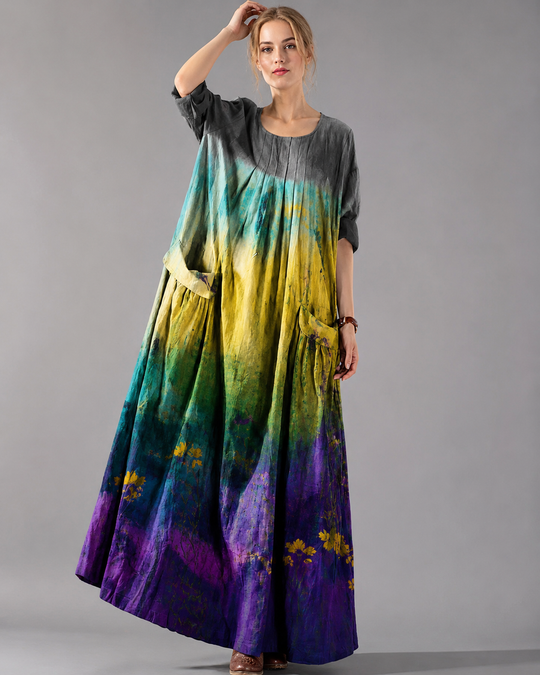 Vestido de vacaciones para mujer con mangas largas y grandes bolsillos