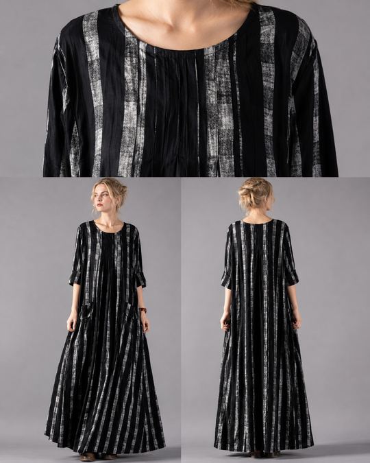Vestido de vacaciones para mujer con mangas largas y grandes bolsillos