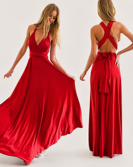 Vestido maxi plisado para mujer de poliéster con banda elástica