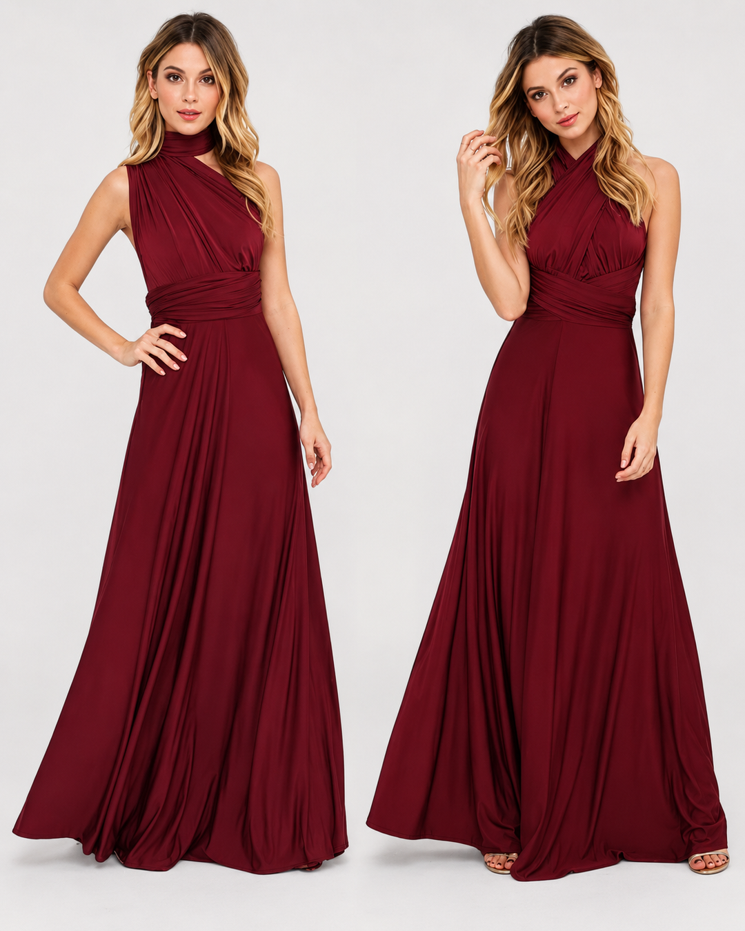 Vestido maxi plisado para mujer de poliéster con banda elástica