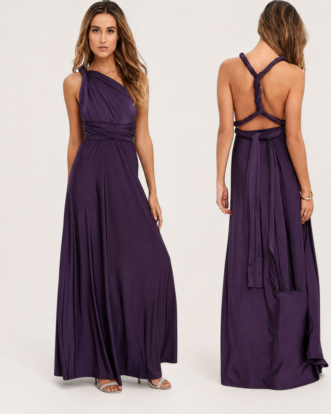 Vestido maxi plisado para mujer de poliéster con banda elástica