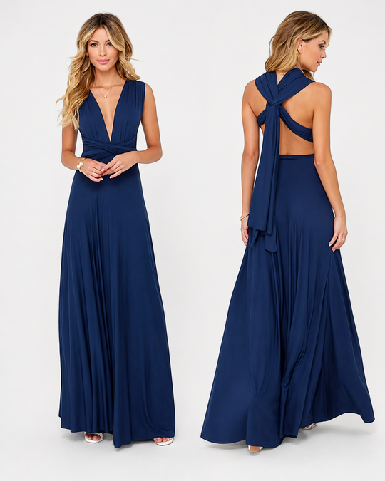 Vestido maxi plisado para mujer de poliéster con banda elástica