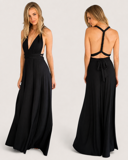 Vestido maxi plisado para mujer de poliéster con banda elástica