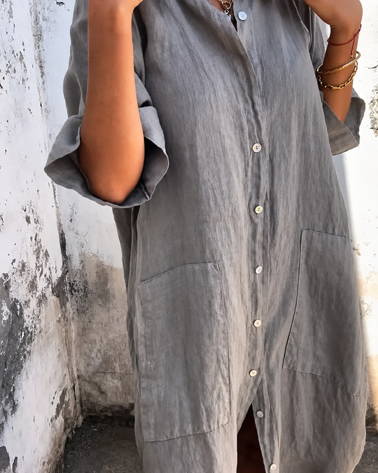 Damen Hemdkleid im Leinen-Look mit Knopfleiste Casual