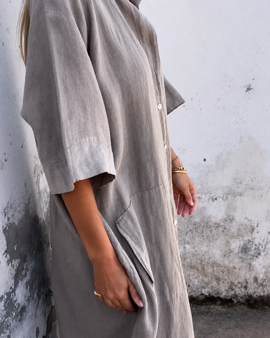Damen Hemdkleid im Leinen-Look mit Knopfleiste Casual