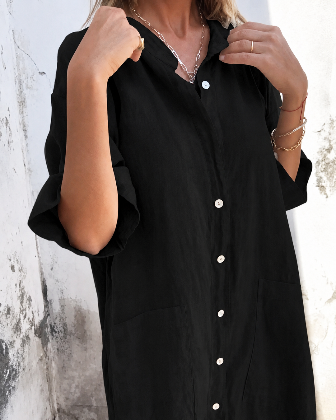 Damen Hemdkleid im Leinen-Look mit Knopfleiste Casual