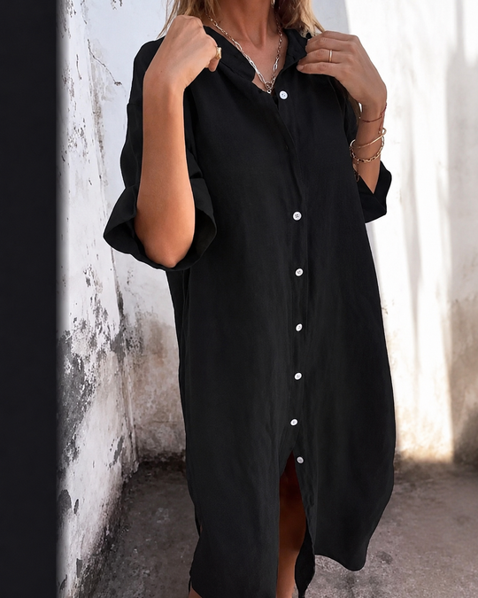 Damen Hemdkleid im Leinen-Look mit Knopfleiste Casual
